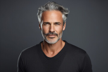 Obraz premium Generative ai portrait of handsome brutal confident man isolated on gray color background