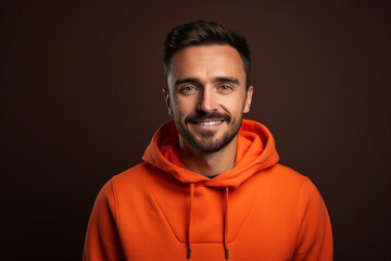 Obraz premium Handsome young man with clean fresh skin nice beard isolated on brown color background generative AI photography