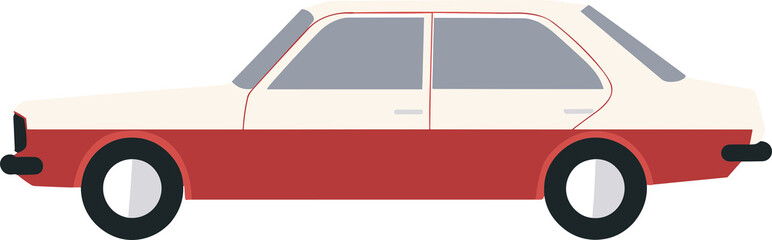 Red and white retro car illustration 