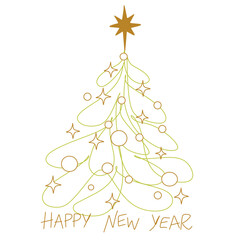 Merry Christmas background with glitters tree desing. New Year's card one line. Vector.