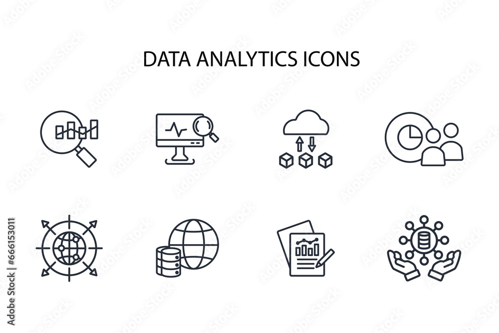 Poster data analytics icon set.vector.editable stroke.linear style sign for use web design,logo.symbol illu