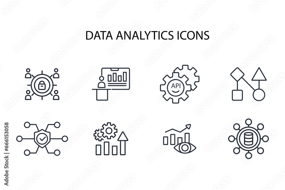 Poster data analytics icon set.vector.editable stroke.linear style sign for use web design,logo.symbol illu