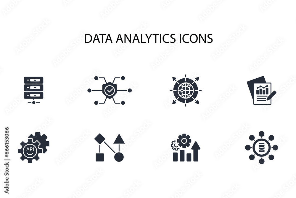 Poster data analytics icon set.vector.editable stroke.linear style sign for use web design,logo.symbol illu
