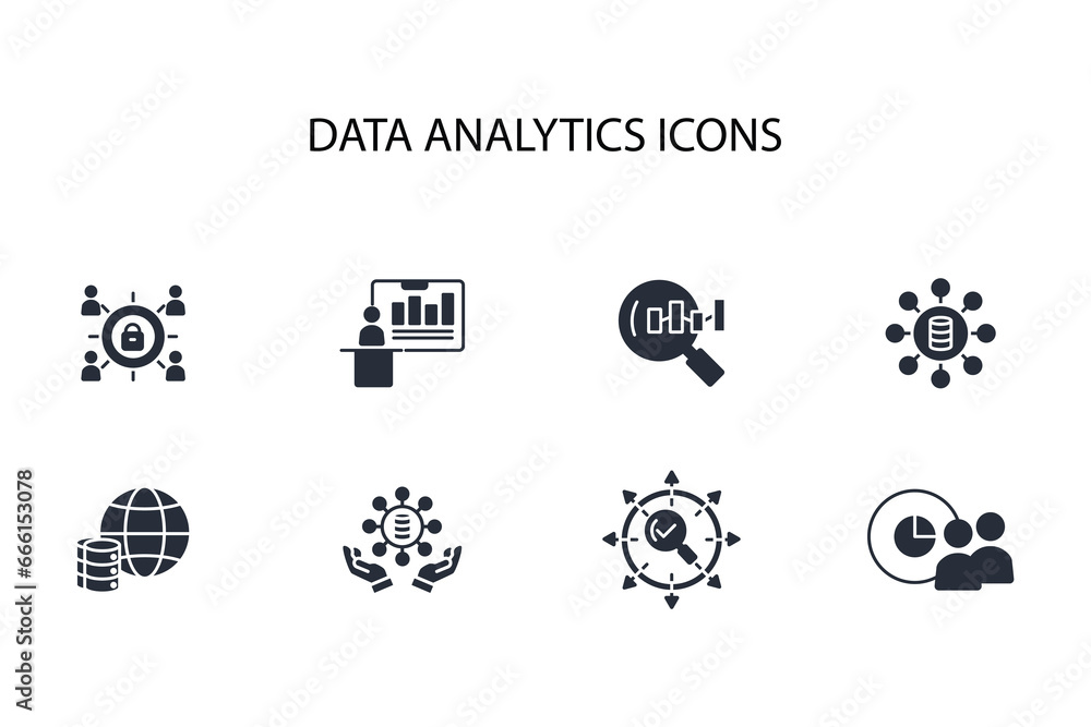 Poster data analytics icon set.vector.editable stroke.linear style sign for use web design,logo.symbol illu