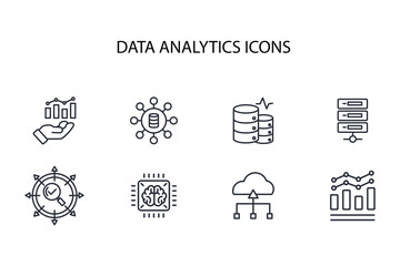 Data analytics icon set.vector.Editable stroke.linear style sign for use web design,logo.Symbol illustration.