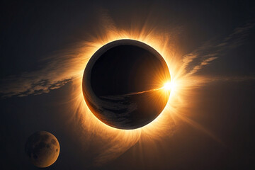 A solar eclipse is seen in the dark sky - obrazy, fototapety, plakaty