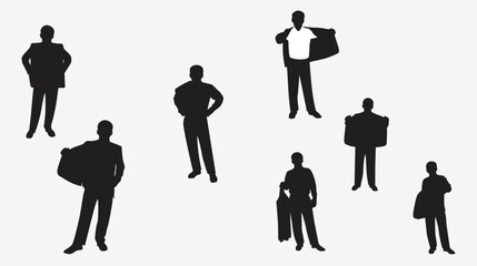 Business men's character set in various poses. Flat vector illustrations. Group of business people silhouettes. Men in suits
