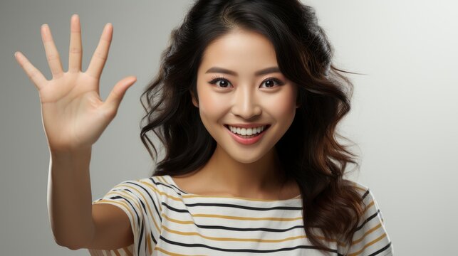  Friendly Pleasant Cheerful East Asian Woman Striped, Background Image , Beautiful Women, Hd