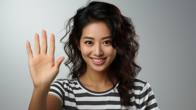  Friendly Pleasant Cheerful East Asian Woman Striped, Background Image , Beautiful Women, Hd