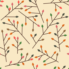 autumn pattern geometric leaves and branches, fall botanical background