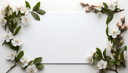 Minimalist frame shot with copy space, flowers, leaves, nature, blank, empty, paper 
