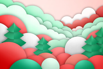 Cute colorful pastel abstract Christmas background, papercut artwork concept.