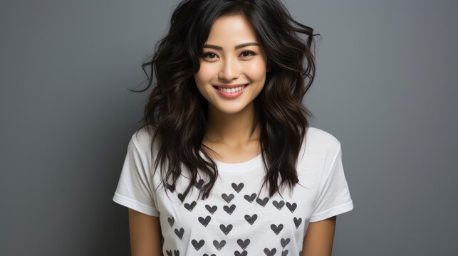  Beautiful Asian Woman Smiling Showing Finger Hearts, Background Image , Beautiful Women, Hd