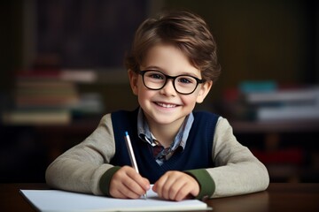 Portrait Of A Boy Doing Study - obrazy, fototapety, plakaty