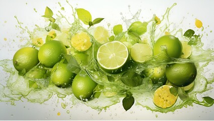 Fresh Lemons with water splash on isolated white background