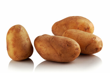 Raw potatoes on a white background