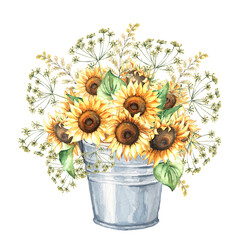 Watercolor illustration of autumn flowers isolated on white background