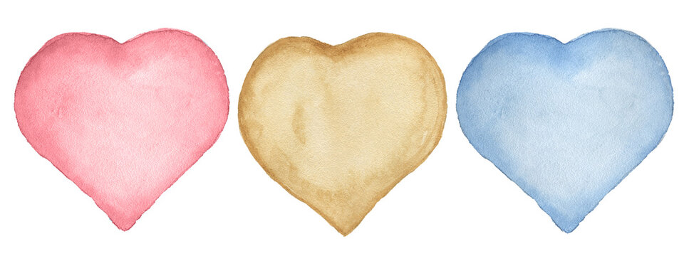 Watercolor hearts. Set of cute heart shaped illustrations