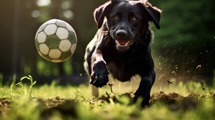 black dog catching ball in the ground.