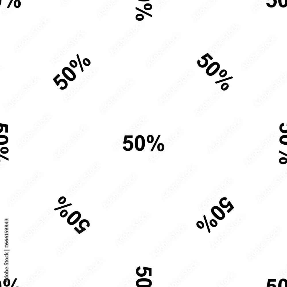 Poster seamless pattern of repeated black 50 percent symbols. elements are evenly spaced and some are rotat