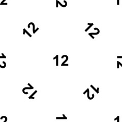 Seamless pattern of repeated black twelve numbers. Elements are evenly spaced and some are rotated. Vector illustration on white background