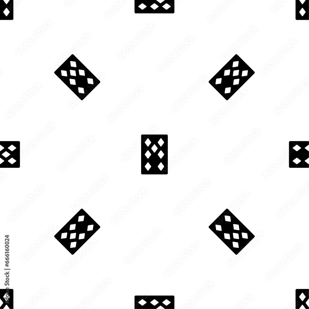 Poster seamless pattern of repeated black seven of diamonds playing cards. elements are evenly spaced and s