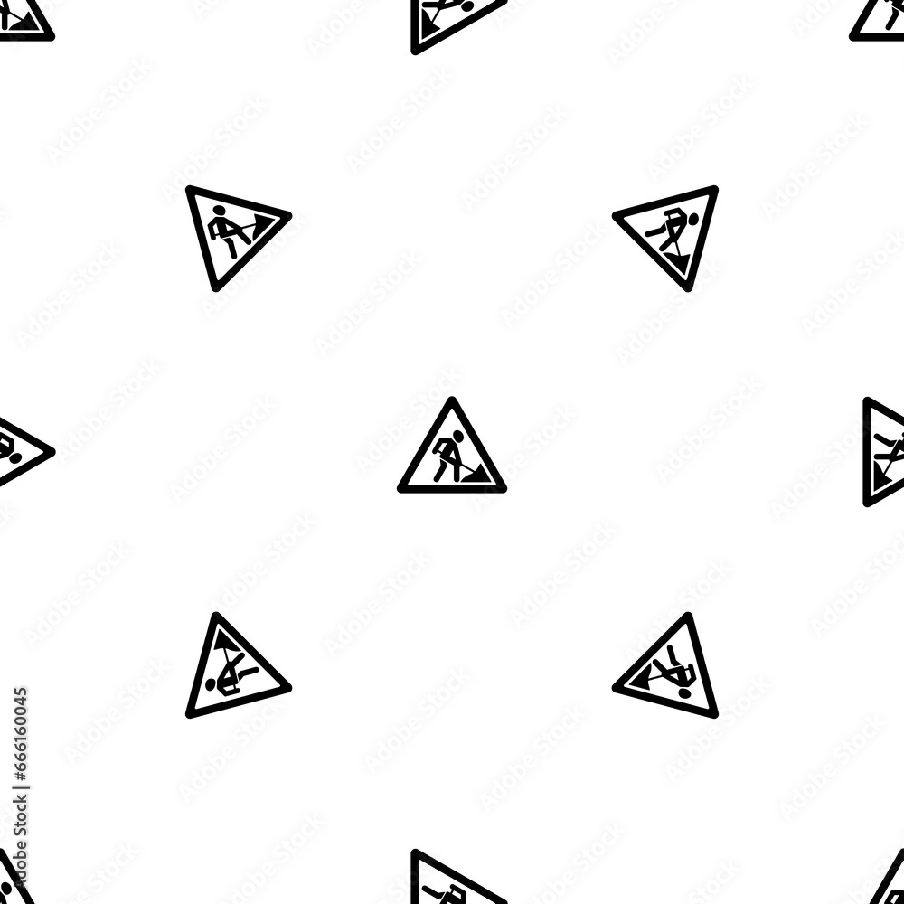Aufkleber seamless pattern of repeated black road work signs. elements are evenly spaced and some are rotated.