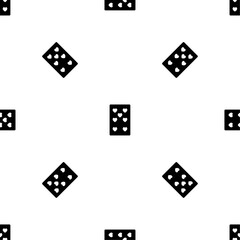 Seamless pattern of repeated black seven of hearts playing cards. Elements are evenly spaced and some are rotated. Vector illustration on white background