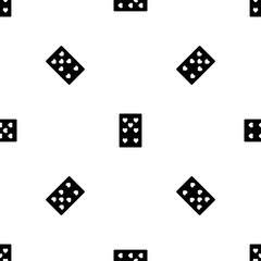 Seamless pattern of repeated black seven of hearts playing cards. Elements are evenly spaced and some are rotated. Illustration on transparent background