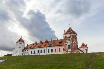 Fototapeta na wymiar Mir, Belarus - 10.03.2023 -Shot of the Mir castle complex. Landmark