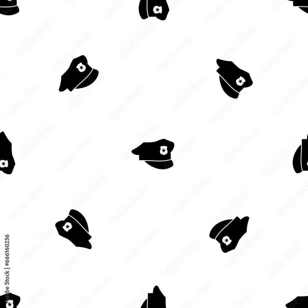 Poster seamless pattern of repeated black police cap symbols. elements are evenly spaced and some are rotat