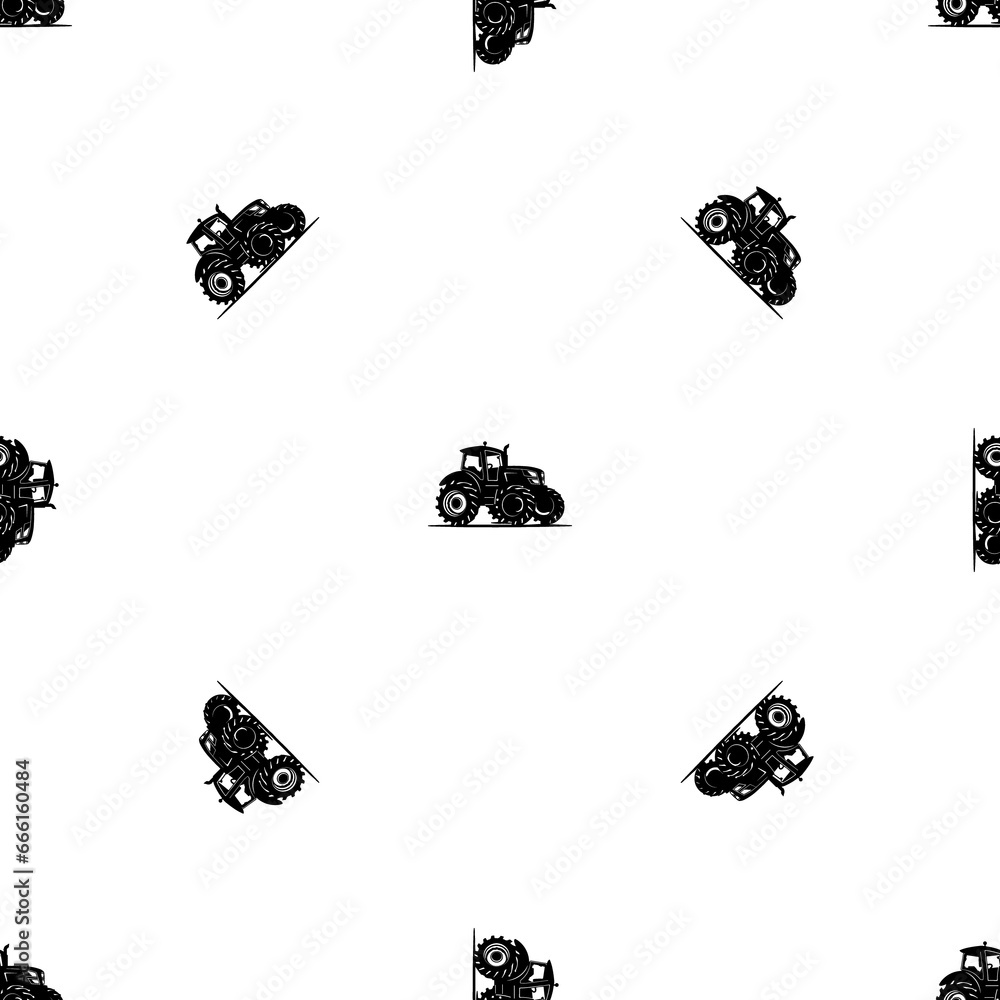 Poster seamless pattern of repeated black tractor symbols. elements are evenly spaced and some are rotated.