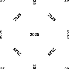 Seamless pattern of repeated black 2025 year symbols. Elements are evenly spaced and some are rotated. Vector illustration on white background