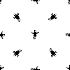 Seamless pattern of repeated black giraffe head symbols. Elements are evenly spaced and some are rotated. Vector illustration on white background