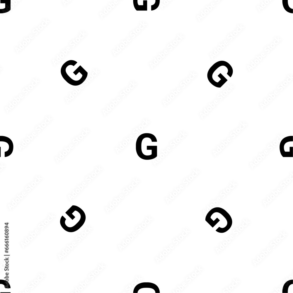 Poster seamless pattern of repeated black capital letter g symbols. elements are evenly spaced and some are