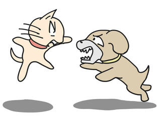 喧嘩する犬と猫のイラスト
