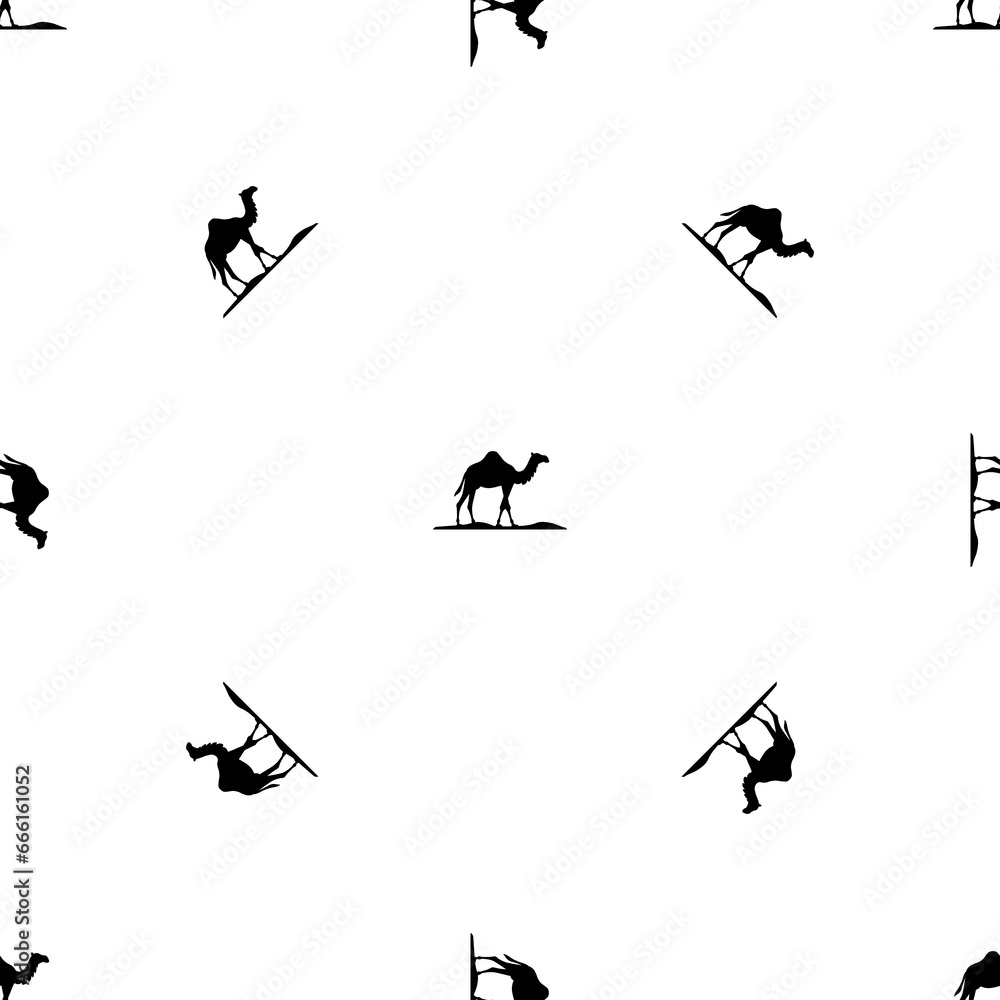 Poster seamless pattern of repeated black wild camel symbols. elements are evenly spaced and some are rotat