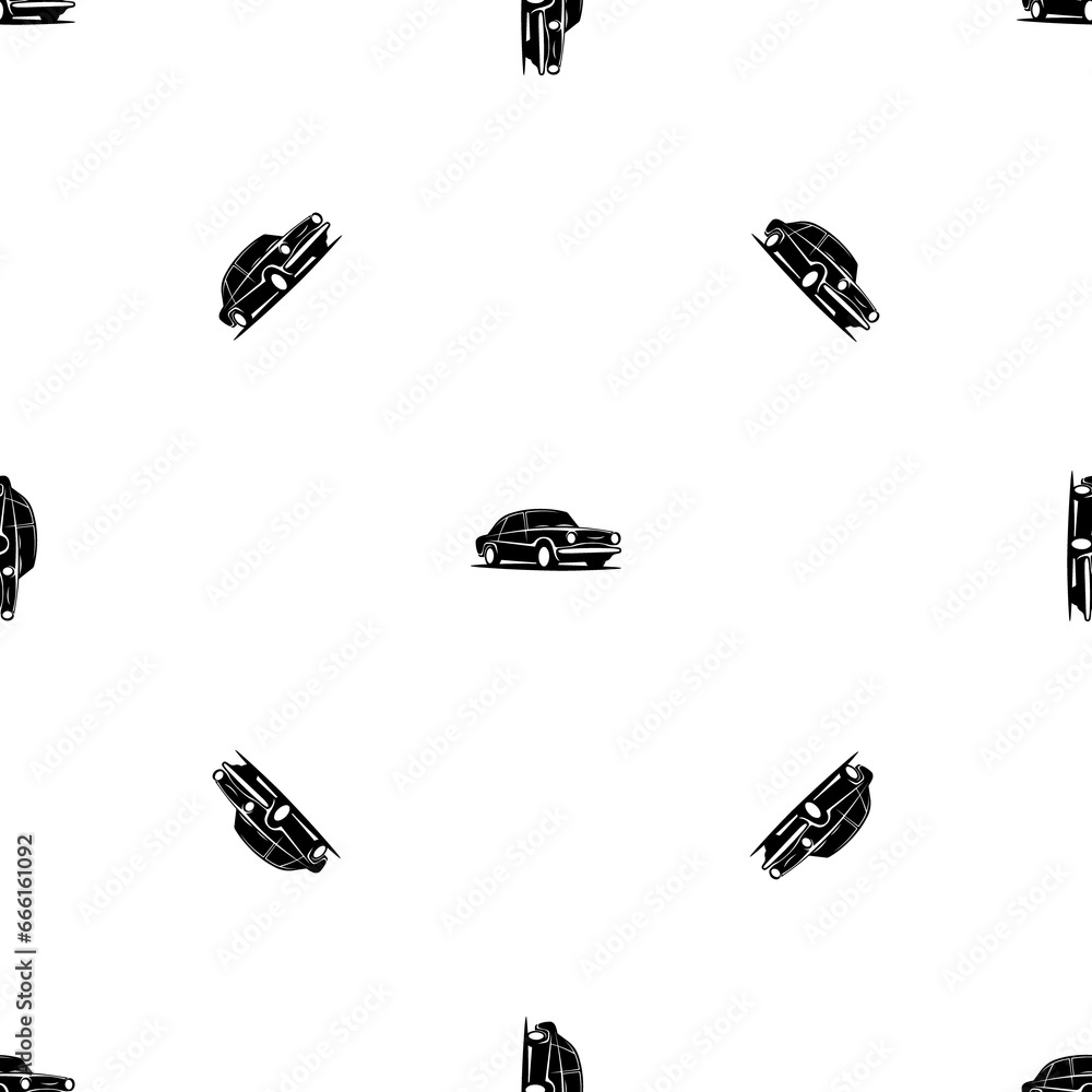 Poster seamless pattern of repeated black vintage car symbols. elements are evenly spaced and some are rota