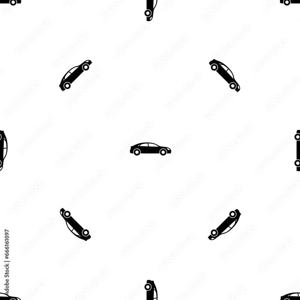 Poster seamless pattern of repeated black car symbols. elements are evenly spaced and some are rotated. ill