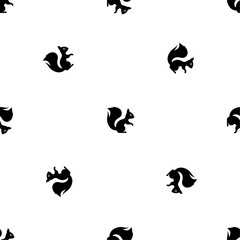 Seamless pattern of repeated black squirrel symbols. Elements are evenly spaced and some are rotated. Vector illustration on white background