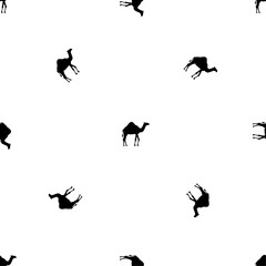 Seamless pattern of repeated black camel symbols. Elements are evenly spaced and some are rotated. Vector illustration on white background