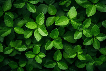 Fototapeta na wymiar green leaves, top view. on a green background. generative ai.