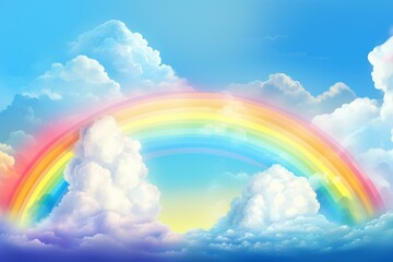 Colorful rainbow with two clouds. Generative AI