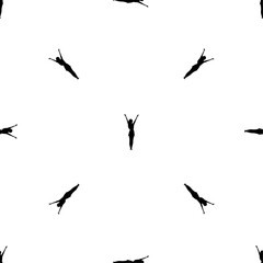 Seamless pattern of repeated black woman with hands up symbols. Elements are evenly spaced and some are rotated. Vector illustration on white background