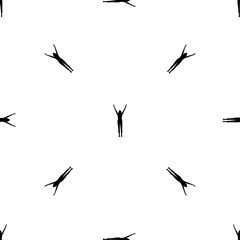 Seamless pattern of repeated black woman stretches symbols. Elements are evenly spaced and some are rotated. Vector illustration on white background