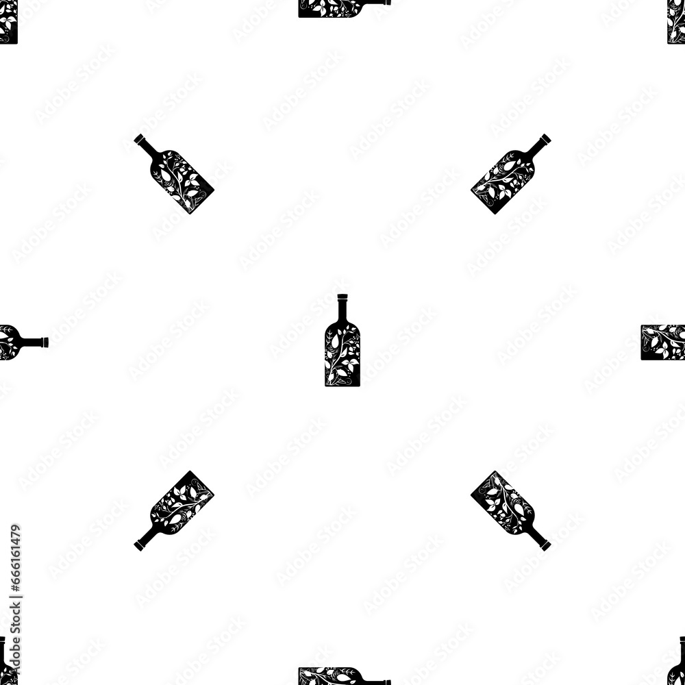 Poster seamless pattern of repeated black a branch in a bottle symbols. elements are evenly spaced and some