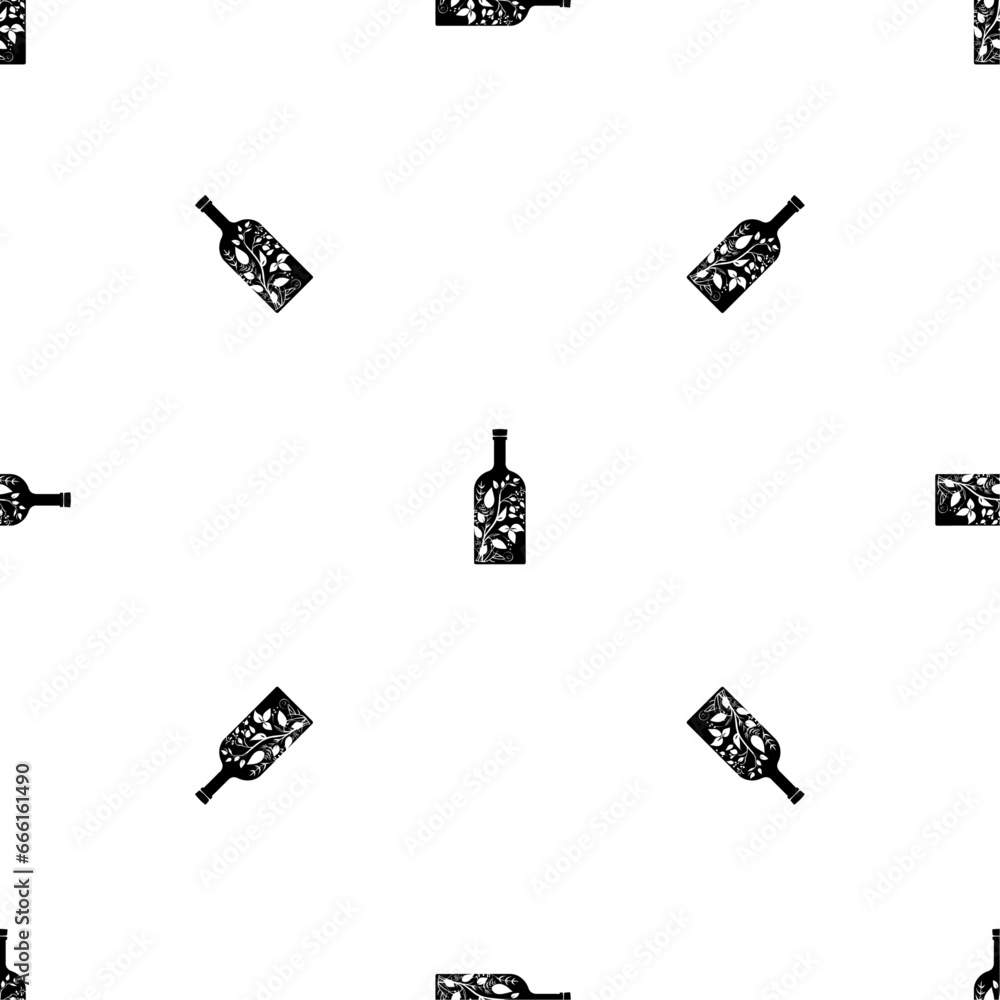 Poster seamless pattern of repeated black a branch in a bottle symbols. elements are evenly spaced and some