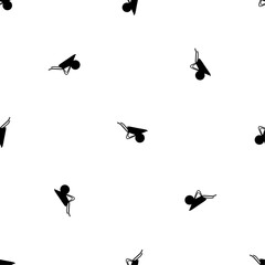 Seamless pattern of repeated black garden wheelbarrow symbols. Elements are evenly spaced and some are rotated. Vector illustration on white background