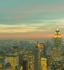 Naklejka premium View of New York Manhattan during sunset hours
