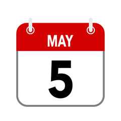 5 May, calendar date icon on white background.